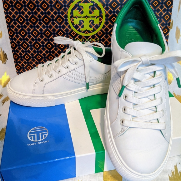 Tory Burch Sneakers Leather White 9.5 Tory Sport Tennis Shoes Authentic in Box - Picture 5 of 14